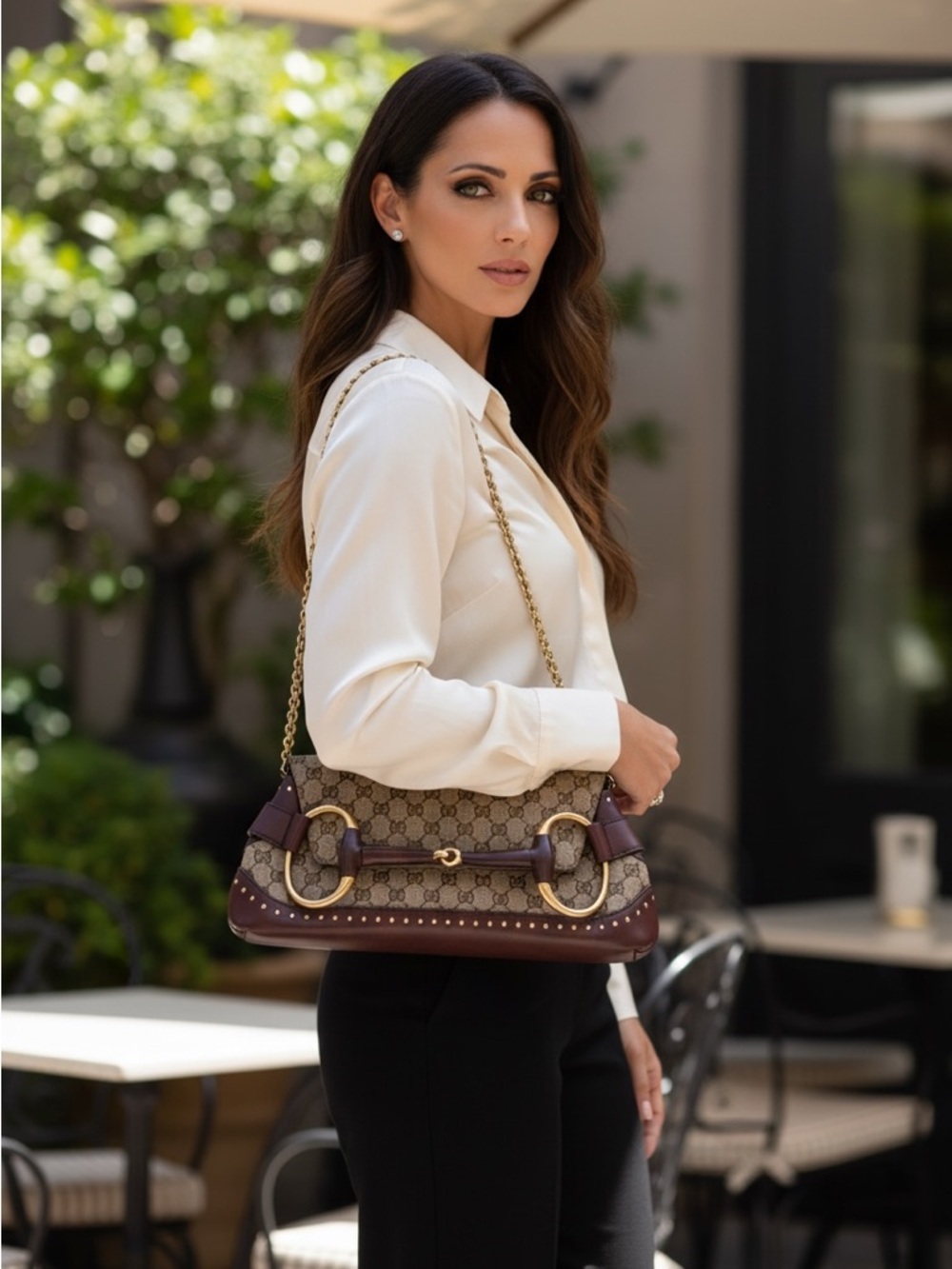 Gucci Horsebit Bag Tom Ford Era Vintage GG Canvas Clutch on Chain Burgundy - Picture 2 of 12